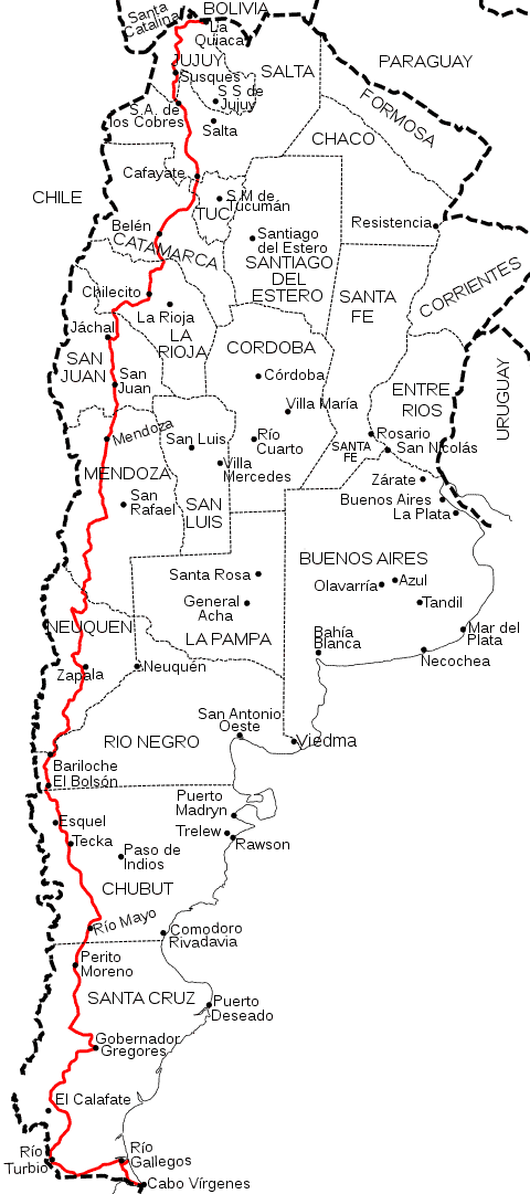 Mappa della Ruta 40 