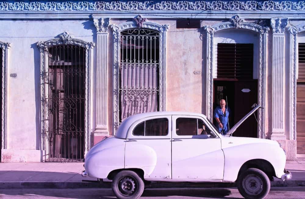 Classic oldtimer car in the street in Cienfuegos, Cuba